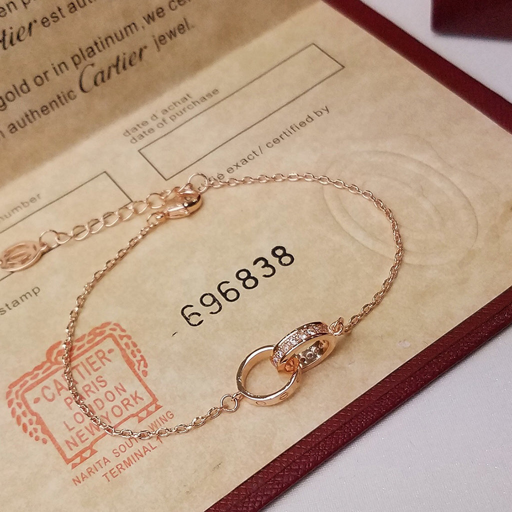 [Triumph Jewelry]LOVE DOUBLE RING HALF DIAMOND BRACELET