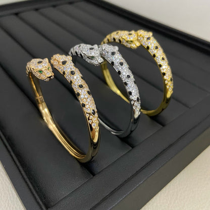 [Triumph Jewelry]PANTHERE DOUBLE HEADED HALF DIAMOND OPEN BRACELET