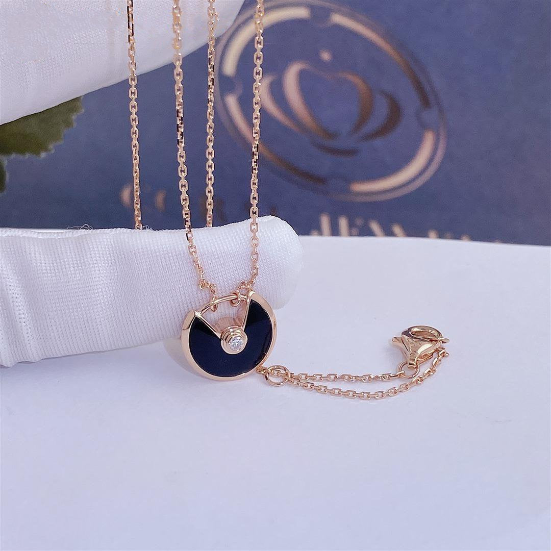 [Triumph Jewelry]AMULETTE ROSE GOLD ONYX NECKLACE