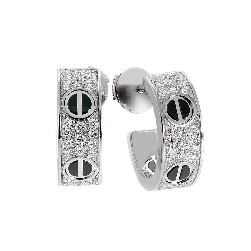 [Triumph Jewelry]LOVE CERAMIC DIAMOND PAVED SILVER EARRINGS