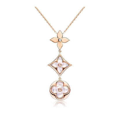 [Triumph Jewelry]COLOR BLOSSOM LARIAT NECKLACE PINK GOLD WHITE MOTHER PEARL AND DIAMOND