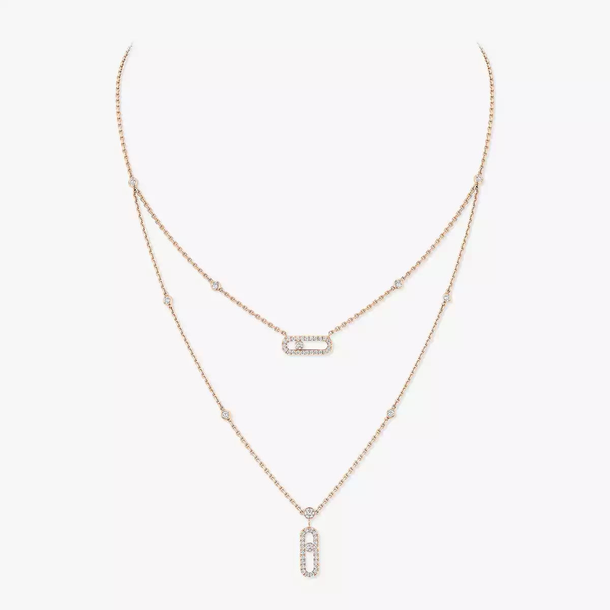 [Triumph Jewelry]2 Rows Rose Gold Diamond Pave_ Necklace Move Uno