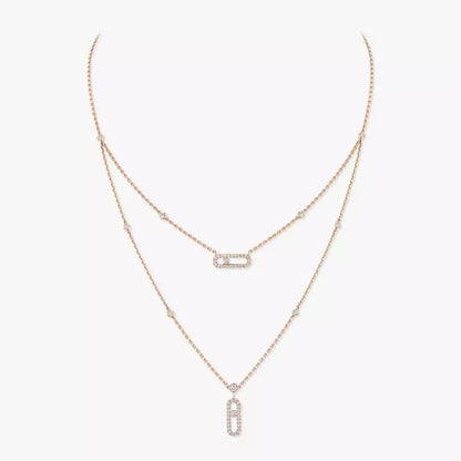[Triumph Jewelry]2 Rows Rose Gold Diamond Pave_ Necklace Move Uno