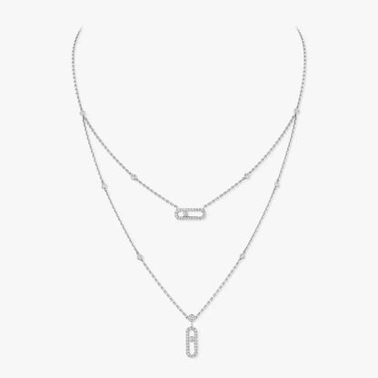 [Triumph Jewelry]2 Rows Rose Gold Diamond Pave_ Necklace Move Uno