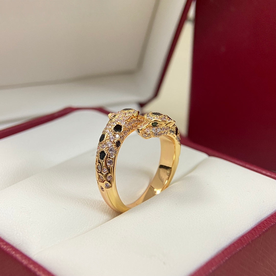 [Triumph Jewelry]FULL DIAMOND DOUBLE LEOPARD HEAD RING