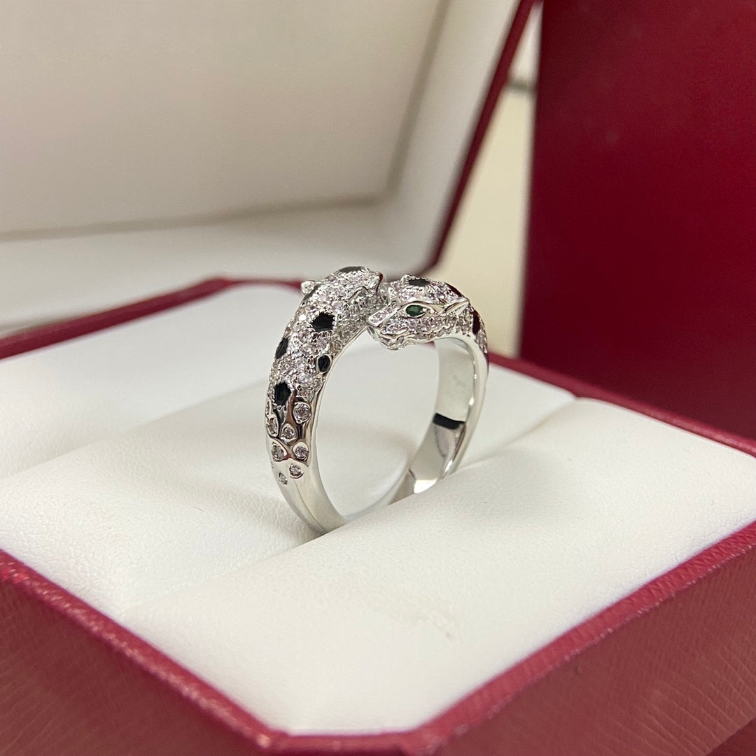 [Triumph Jewelry]FULL DIAMOND DOUBLE LEOPARD HEAD RING