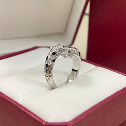 [Triumph Jewelry]FULL DIAMOND DOUBLE LEOPARD HEAD RING