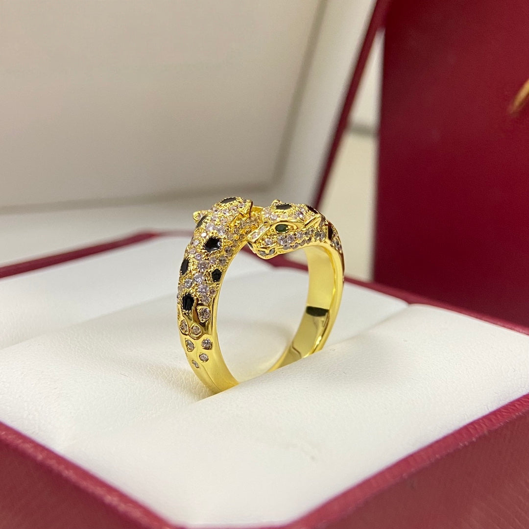 [Triumph Jewelry]FULL DIAMOND DOUBLE LEOPARD HEAD RING