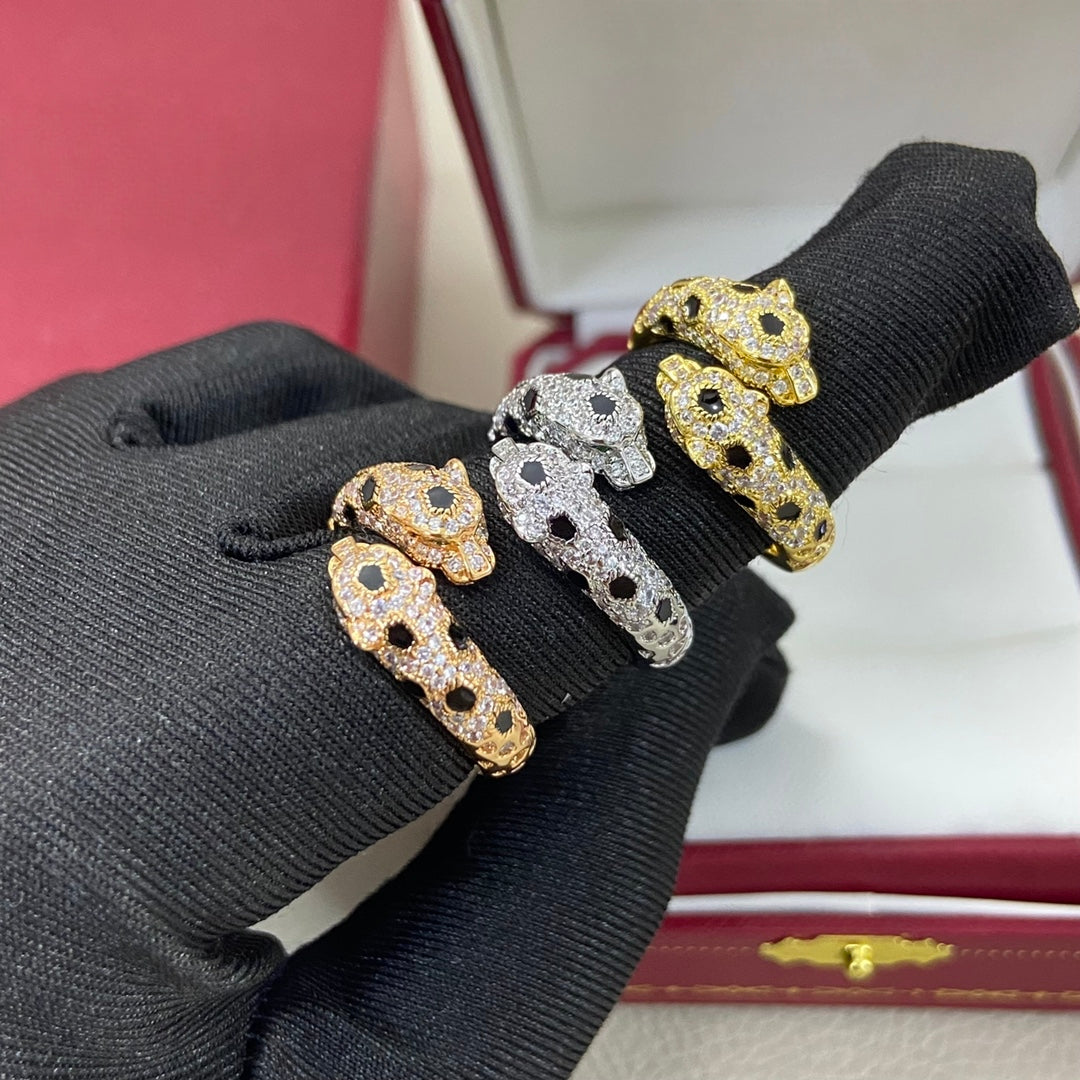 [Triumph Jewelry]FULL DIAMOND DOUBLE LEOPARD HEAD RING