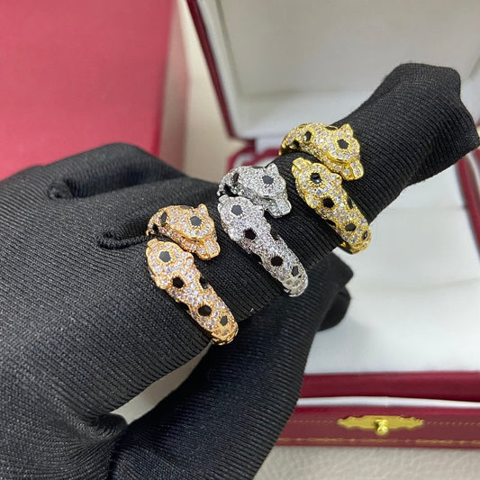 [Triumph Jewelry]FULL DIAMOND DOUBLE LEOPARD HEAD RING