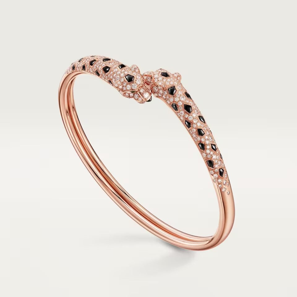 [Triumph Jewelry]PANTHERE DOUBLE HEADED HALF DIAMOND OPEN BRACELET