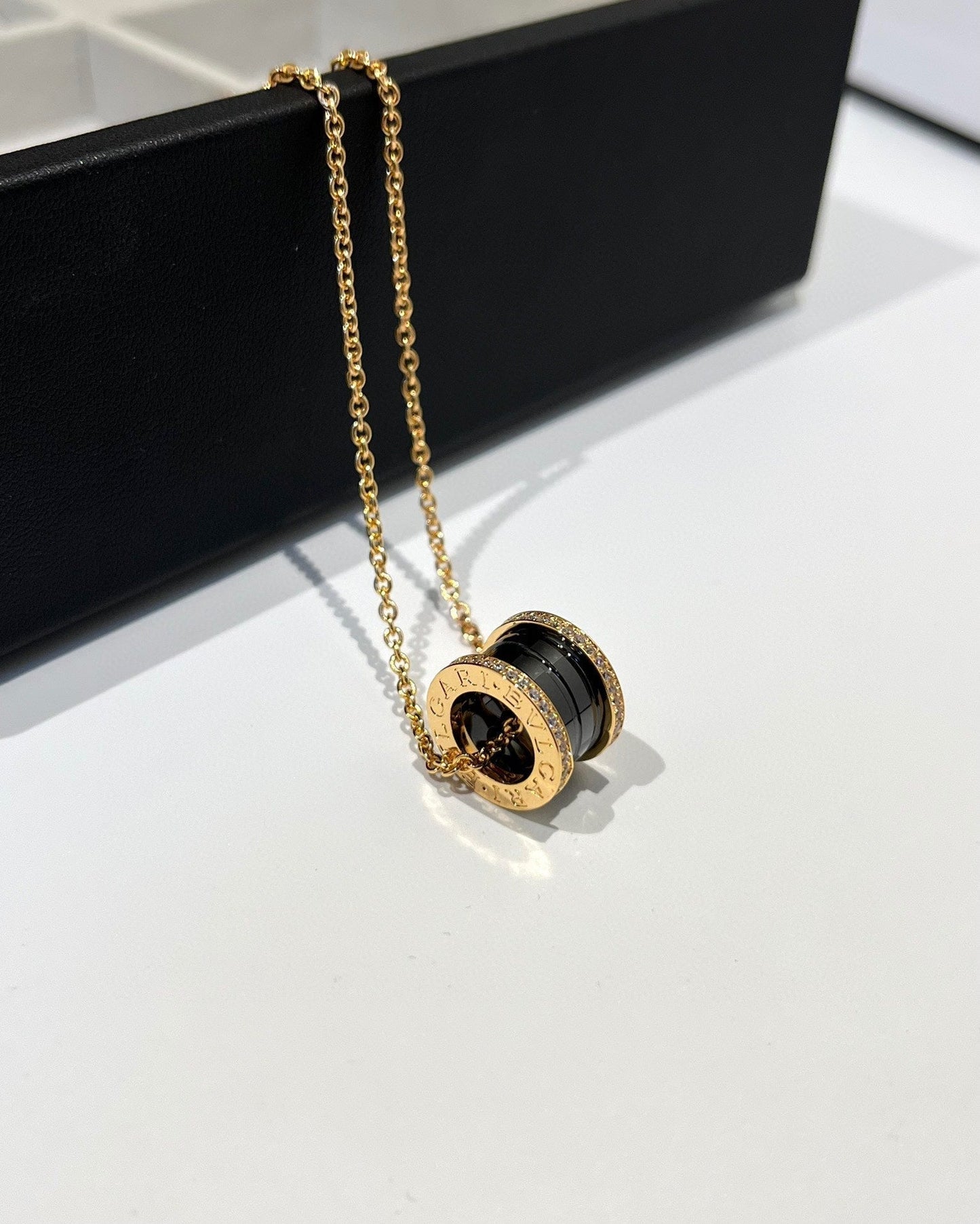 [Triumph Jewelry]ZERO 1 BLACK CERAMIC DIAMOND PINK GOLD NECKLACE